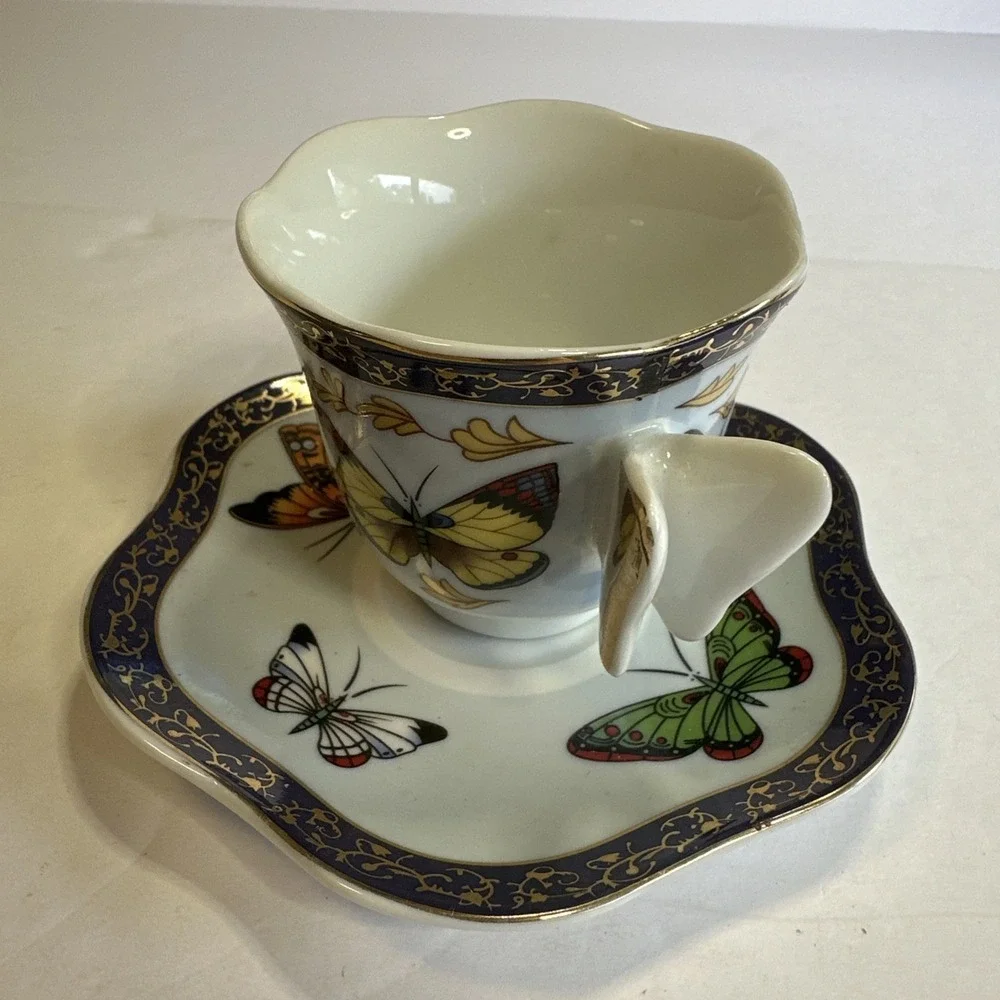 Small Formalities by CC&T Butterflies Demitasse Teacup & Saucer Set